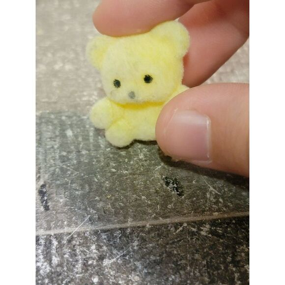 Miniature white yellow fuzzy teddy bear toy figure - Picture 2 of 4